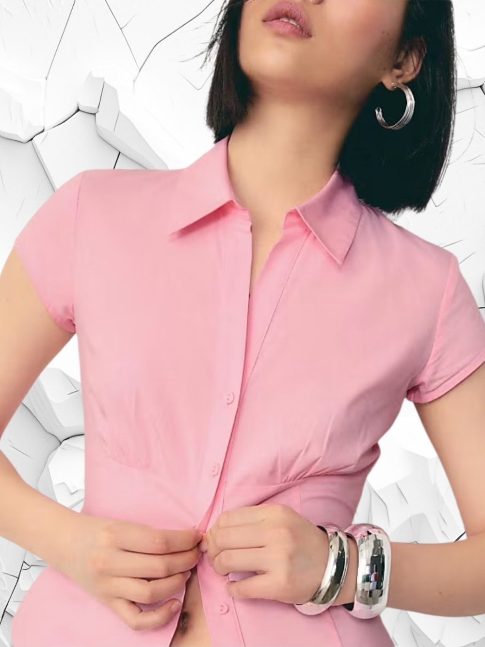 New York & Company Pink Short-Sleeve Button-Down Shirt